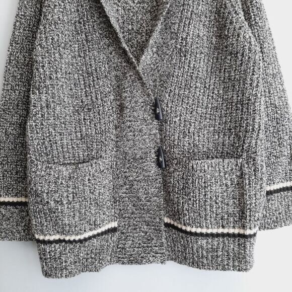 FAR WEST Toggle Button Boyfriend Cardigan Chunky Knit Melange Gray Sz XL - Picture 3 of 13